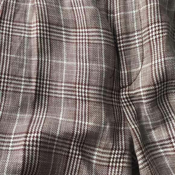 Maeve Pleated Plaid Brown High arise Linen Wide Leg Trousers Pants 0 - Picture 5 of 5